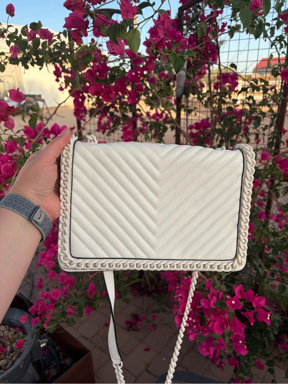 Aldo White Quilted Crossbody Bag with Braided Trim